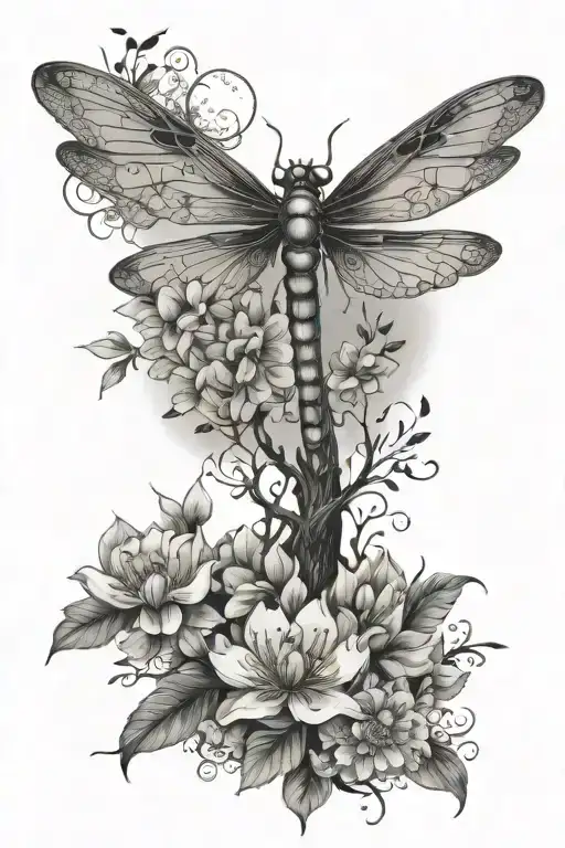 Dragonfly And Tree Of Life And Flower