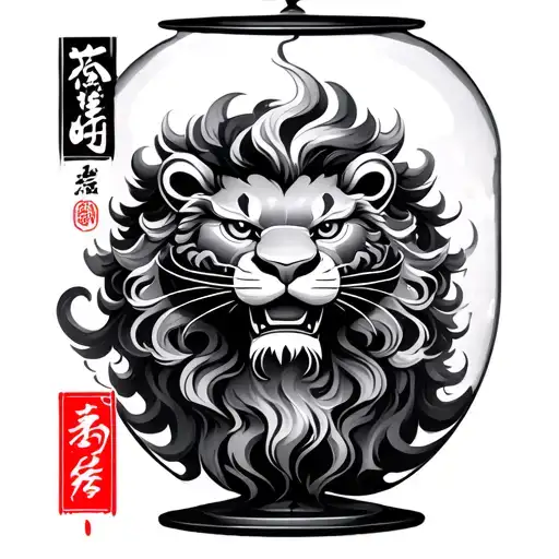 Chinese Faith Word Lion Hour Glass