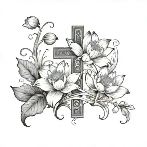 I Want A Cross With A J Intial And Water Lily Flowers