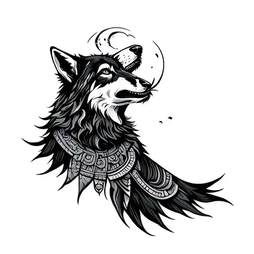 Mayan Wolf Howling At The Moon