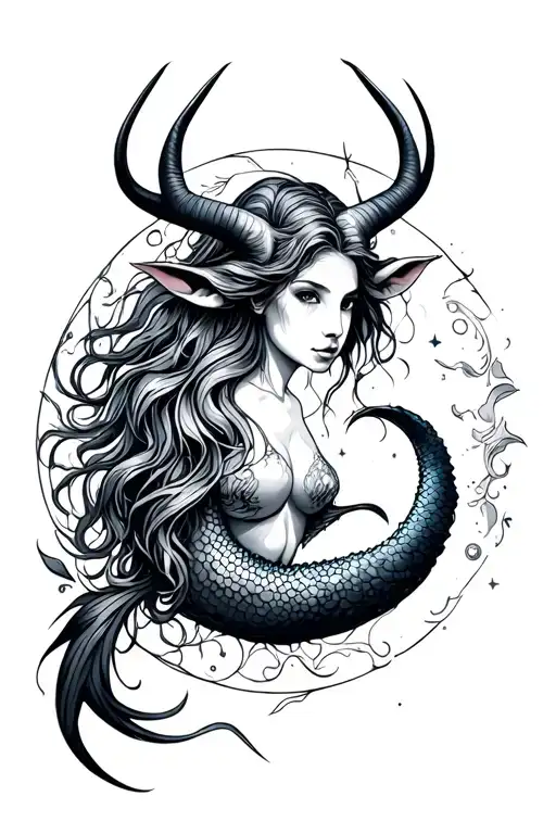 Taurus Moon Mermaid Line Colored