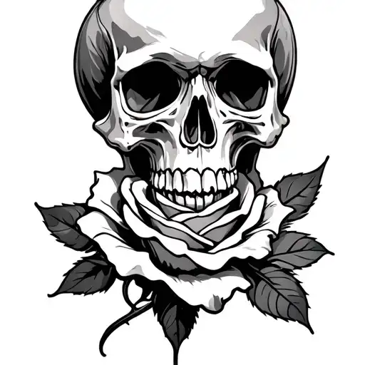 Skull And Rose Intertwined