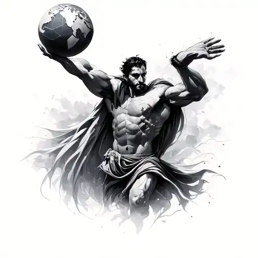 Atlas Man Holding Geometric Globe With Faded Background