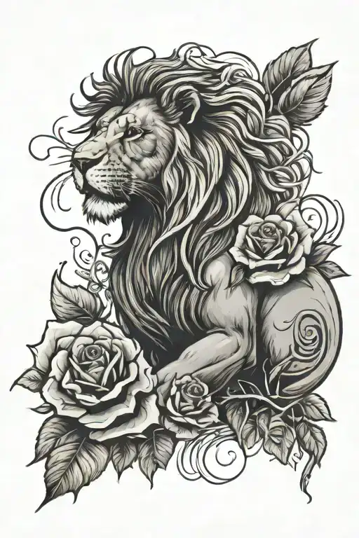 Big Fierce Lion And Roses