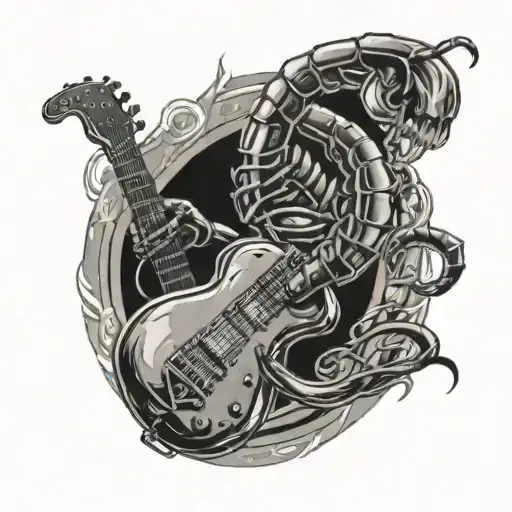 Scorpion Walking On An Electric Guitar With A Concert Background