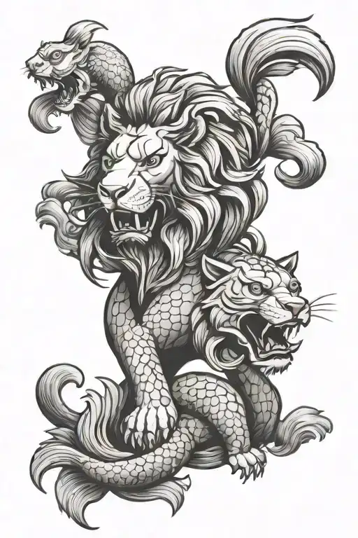 Lion And 2 Koi Fish