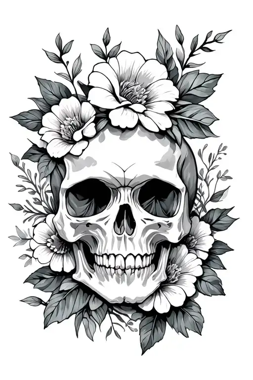 Skull Surrounded By Flowers