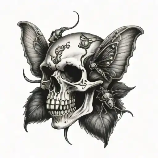 Skull With Bugs Crawling Out Of Its Mouth Open