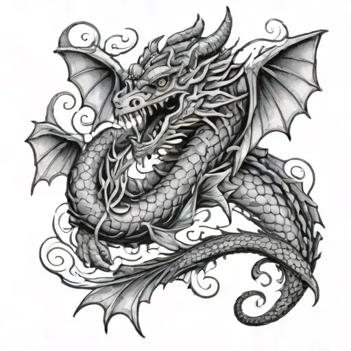 Dragon And Fish Swimming