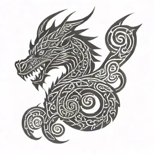 Norse Dragon Silhouette With Viking Runes