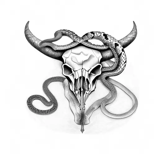 Cow Skull And Snake