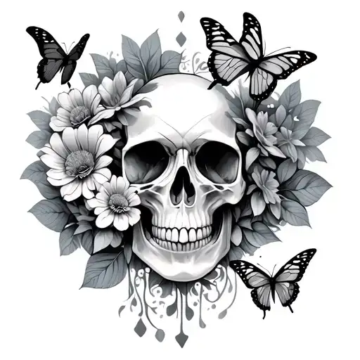 Skull Flowers Butterflies