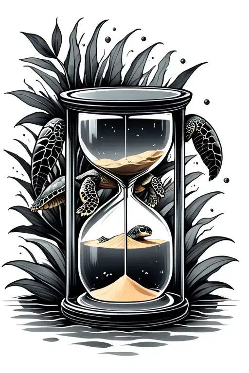Hour Glass With Sand Turtle Swimming Simple