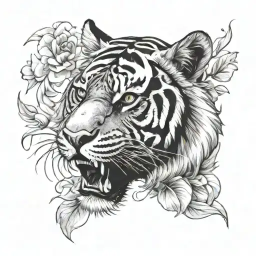 Tiger Head In A Crisantemum