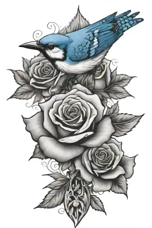 Rose With A Cross And Blue Jay