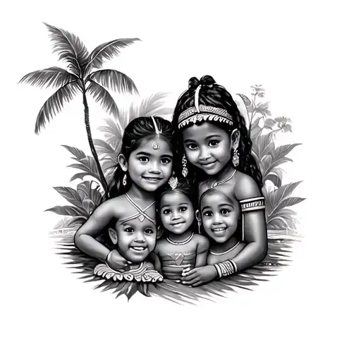 A Black And White Polynesian-style Familly Tatto Kid