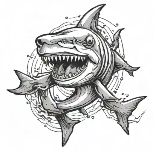 A Sketch Of A Cute Shark Standing With Chicken Legs For Feet