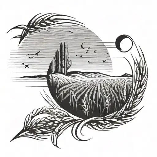 Black And White Minimalist Logo Related To The Moon And The Wheat Fields
