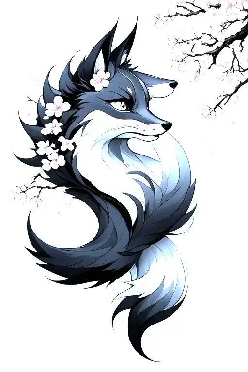 Nine Tailed Fox And Cherry Blossoms