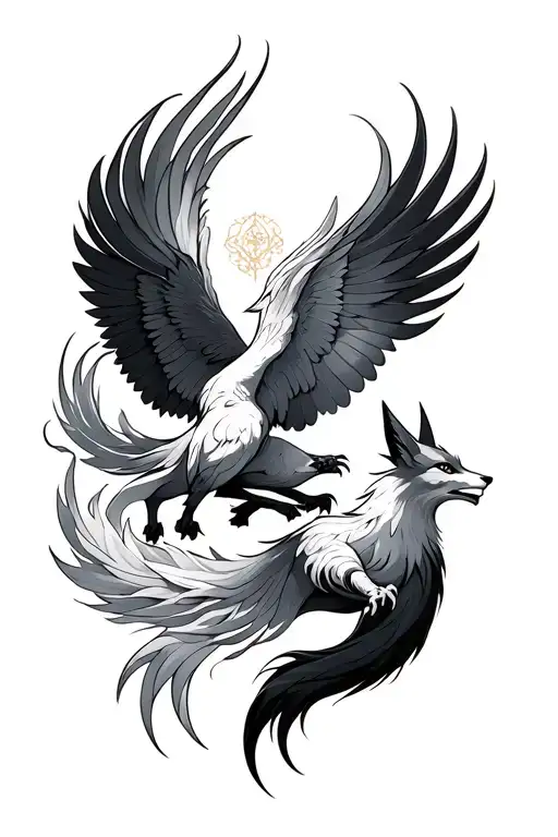 Nine Tailed Fox And Phoenix Soaring