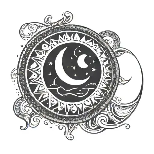 Black And White Minimalist Logo Related To The Moon And The Tribals With Few Lines