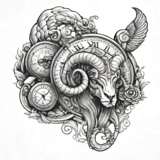 Mars Ram Aries With Pocket Watches Surrounded By Hell