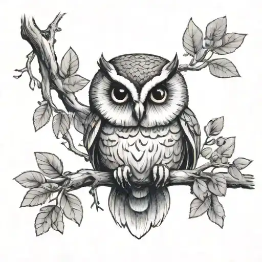 Small Tattoo Of Owl On A Branch Representing