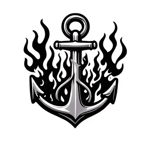 Anchor With Family Strong And Flames On It