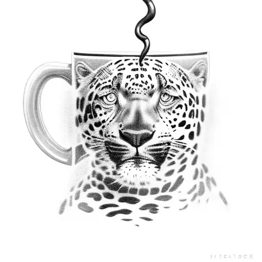 A Black-grey Jaguar Emerging From A Cup Of Steaming Coffee