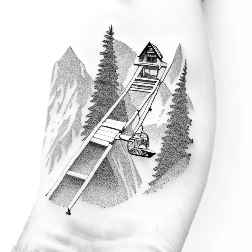 Mountains With Ski Chairlift And Compass Sleeve