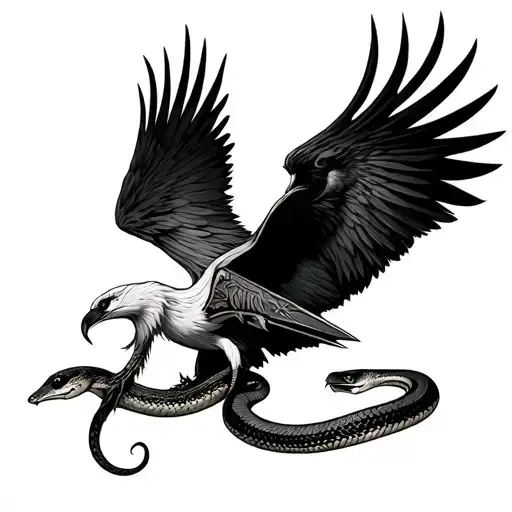 Crane With Embedded Knife And Aguila Devouring A Snake