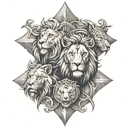 Cross And Three Lion Head