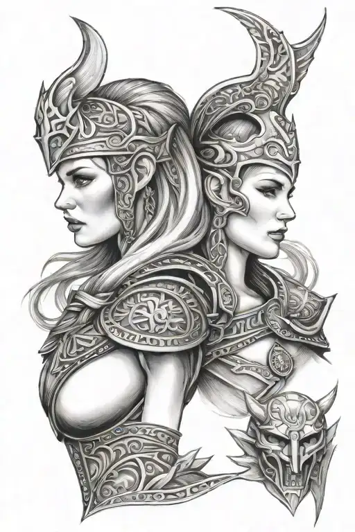 Viking Ship And Valkyrie Warrior Woman Face