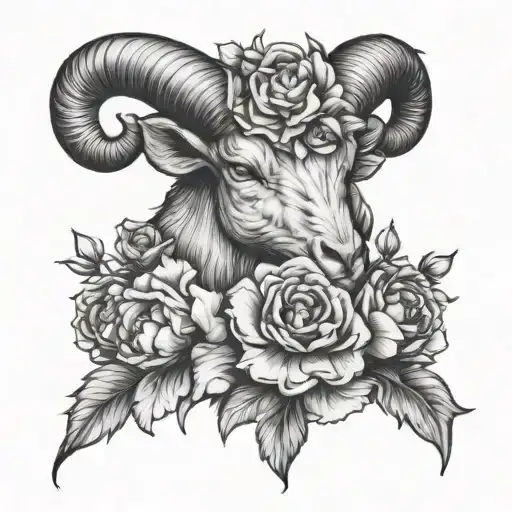 Capricorn Astrological Sign Tattoo Not In Animal Form With Carnation Flowers