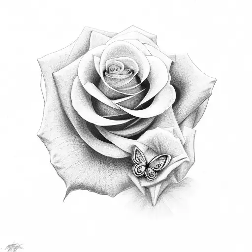 Rose And Butterfly In Black And Grey