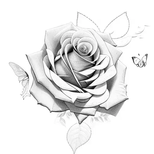 Rose And Butterfly In Black And Grey