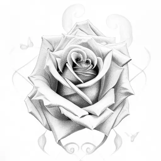 Rose And Butterfly In Black And Grey