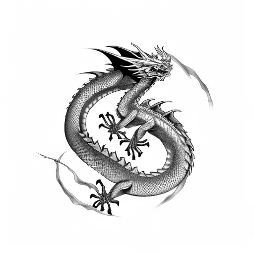 Dragon Going From Top To Bottom With Bushido Writed Hover