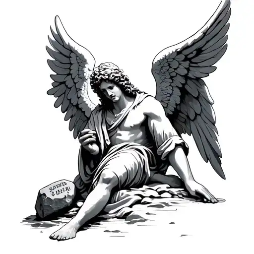 Angel Man Holding A Stone With The Inscription
