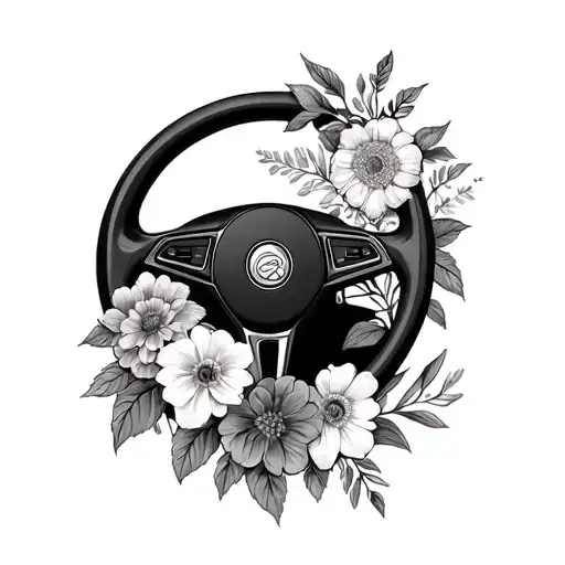 May And July Birth Flowers Wrapped Around A Steering Wheel