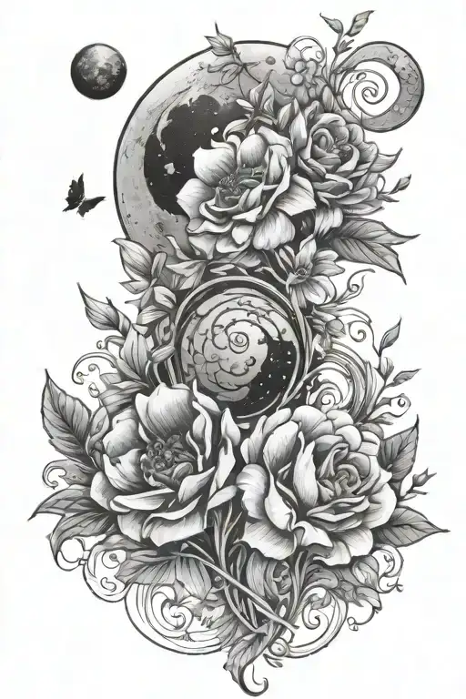 Flowers And Moon Merging Together