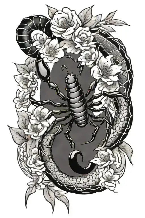Flowers Moon Scorpion Intertwined Simple