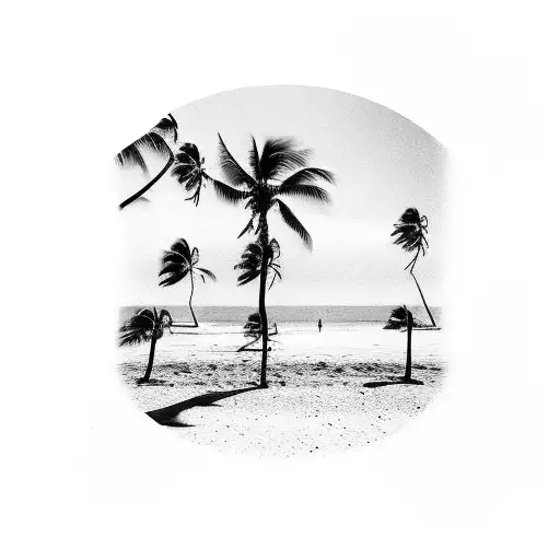 Beach Scene During Hurricane With Palm Trees And Peirr