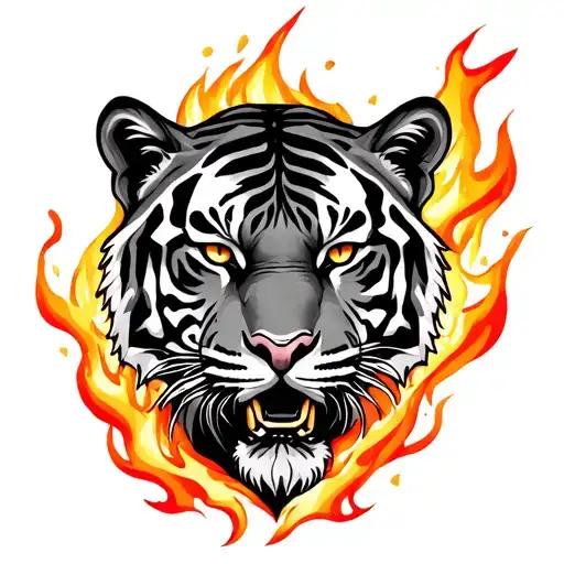 Tiger Surrounded By Fire Rising