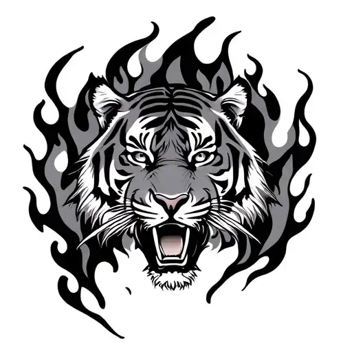 Attacking Tiger With Fire Flames