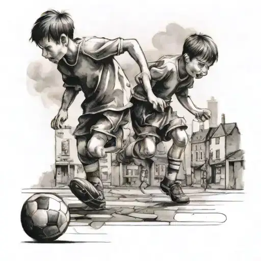 Children Playing Football In Street Scene