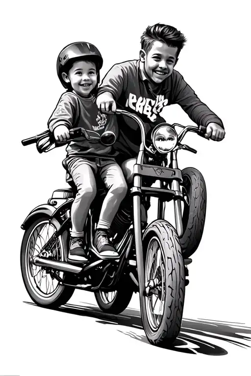 Father And 2 Kids Riding