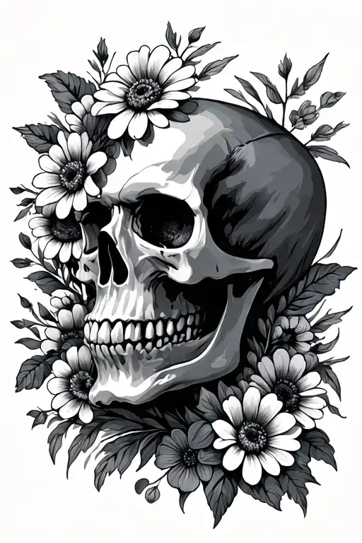 Skull And Wild Flowers