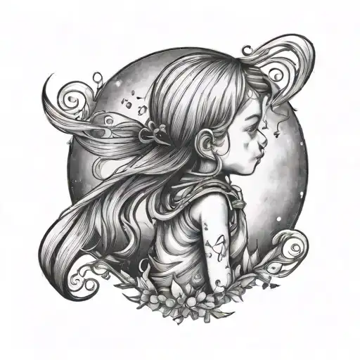 Little Girl Following The Moon