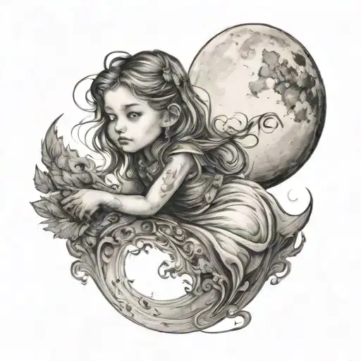Little Girl Following The Moon